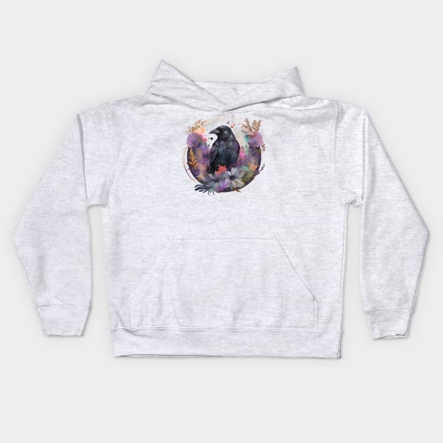 Raven Floral Kids Hoodie by Mixtgifts